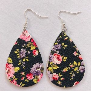 2 for $13 Floral leather teardrop earrings